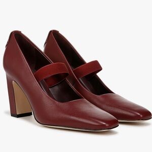 NWOB Franco Sarto Womens Flexa Bria 7.5 Leather Mary Jane block heels burgandy